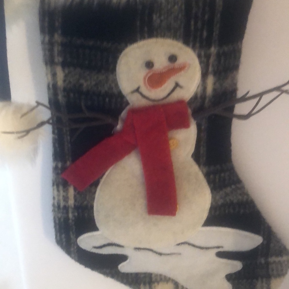 Snow man plaid fur stockings with plastic arms